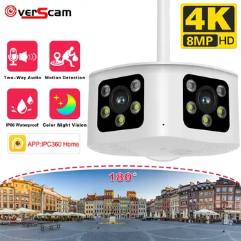 4K 8MP חיצונית 180 מעלות אולטרה רחב זווית תצוגה פנורמית WIFI מצלמה כפולה עדשת מצלמת IP AI האנושי זיהוי 6MP אבטחה CCTV מצלמה