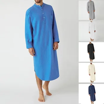 M-3XL 2023 Mens מוצק לישון גלימות ארוכות שרוול כותנה קליל Homewear כתונת גברים סרבל חלוקי רחצה נוח הלבשת לילה