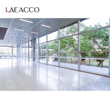 Laeacco מסדרון בניין משרדים מודרני צרפתי חלון תצוגת עץ פנים חדר Photocall תמונת רקע צילום תפאורות