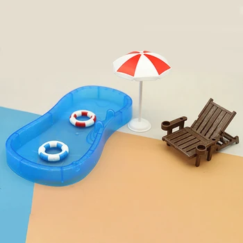בובות סימולציה Mini חמוד שחייה בריכת שחייה מעגל החוף כיסא מודל שנקבע על בית בובות עיצוב צעצועים לילדים