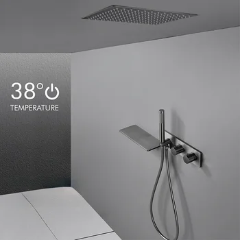 צחצחתי גריי פליז שירותים מוסתר Thermostatic מקלחת ברז להגדיר תקרה מקלחת מפל 12