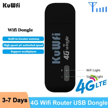 KuWFi פלאג USB WIFI USB נייד נייד אלחוטי 150Mbps LTE נתב רשת מודם 4G Wifi, חריץ לכרטיס SIM המכונית נקודה חמה עבור PC