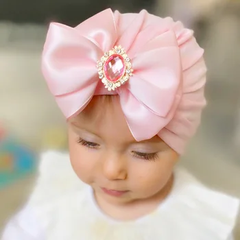 הניצוץ ריינסטון Bowknot תינוק הודי כובע עור רך, ידידותי פוליאסטר כותנה ילדה כובעי אופנה בעבודת יד קשתות הכובעים