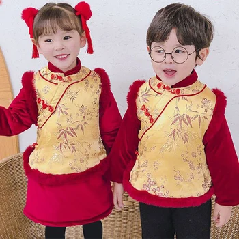 ילדים טאנג תחפושת בחורף בסגנון סיני רקמה השנה החדשה שמלה סינית עתיקה תחפושת סינית מסורתית בגדים