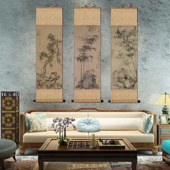 בסגנון סיני במבוק גלול ציורים וינטג ' עיצוב חדר אסתטי בסלון Office Home קישוט קיר אמנות עיצוב פוסטר