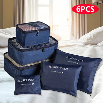 6 חתיכות נייד מזוודות אריזה קוביות נייד מטען ארגונית ארגונית להגדיר את המזוודה פאוץ תיק נעליים לארוז תיק הקוביה
