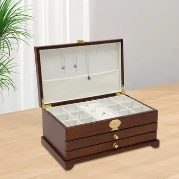 3 שכבות עץ בקופסת תכשיטים תכשיטים מקרה הקבינט הטבעת Necklacel מתנה תיבת אחסון ארגונית