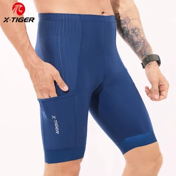 X-נמר Pro מכנסי רכיבה MTB הכביש גברים אופניים קצר של גברים כרית ספוג כחול לייקרה בקיץ בגדים ארוכים למרחקים קצרים רכיבה