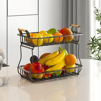 סלסלת פירות Drainable חיזוק נושאי עומס שכבה כפולה נתיק השיש סלסלת פירות בקערה לאחסון בבית סלים