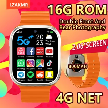 LZAKMR 4G נטו 16G Rom אנדרואיד GPS-SIM קורא 800mAh שעון חכם קדמי ואחורי כפול מצלמות 24/7 הלב ניטור גברים Smartwatch