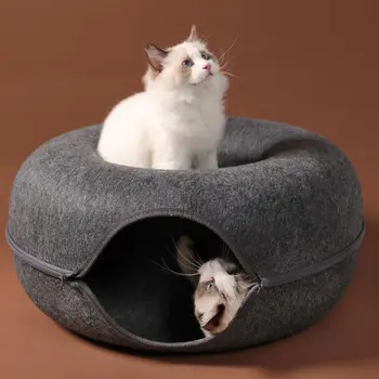 חתול אינטראקטיבי סופגנייה צעצוע צעצוע משחק מקורה ציוד אימונים המיטה ספורט חתול חתול חתלתול חתול הבית צעצוע במיטה חתול מחמד דו-שימושי המנהרה