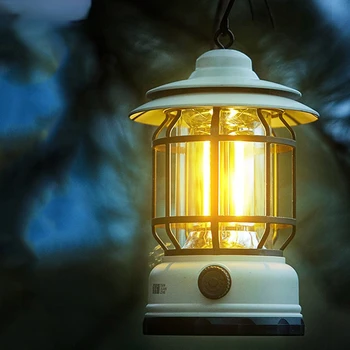 רטרו חיצוני קמפינג סוג מנורה-C טעינה מהירה תאורה דקורטיבי עמיד למים אוהל מנורה נייד פנס קמפינג 2023