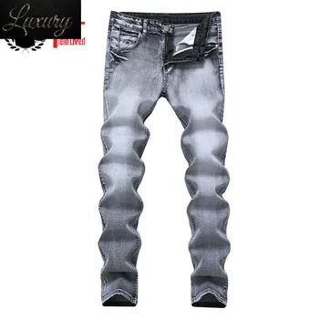 2023 ג 'ינס של גברים Classis וינטג' אפור Slim Fit ג ' ינס ישר זכר מזדמנים מכנסיים ארוכים רטרו מכנסיים מותג גודל 40 42