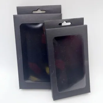 30Pcs בציר נייר שחור קופסת מתנה עם ברור pvc חלון תכשיטים להציג את תיבת החבילה מתנה חלון התיבה מקרה טלפון אריזה קופסה