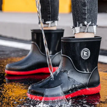 2023 גברים קרסול פלטפורמת מגפי גשם לעבוד בגינה נעלי אופנה חדשות לתנוחות נעליים עמיד למים באמצע חבית Rainboots דיג נעליים