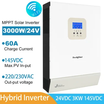 3KW 5KW 24V 60A היברידי סולארי מהפך בקר MPPT Solar Charge Controller גל סינוס טהור 145VDC 230VAC עם RS485 WIFI