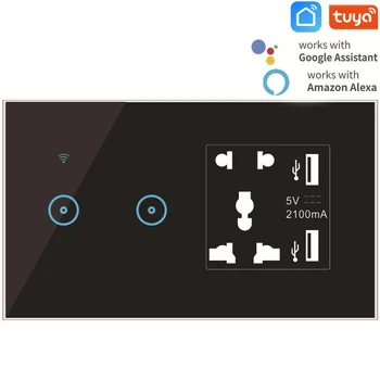 Tuya/Ewelink 2 כנופיות WIFI להתחלף עם 16A שקע אוניברסלי לשקע חשמל כפול מטען USB Port for Mobile,Google אלקסה