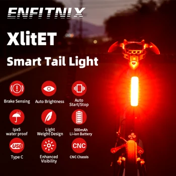 Enfitnix XlitET חכם אופניים בלם חש אחורי כביש הררי אופניים בלילה רכיבה אור LED אחורי התראת זמן רצועת אור USB