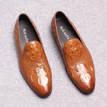 Mens תנין דפוס נעלי עור אמיתי שחור חום לבוש עסקי נעלי גברים עבודת יד להחליק על זכר נעלי אוקספורד