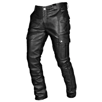 החדש של הגברים Pu Pantselastic מתאימים עור גברים סקיני מכנסיים בסגנון האופנה Pu מכנסיים מותג סתיו האופנוע רזה אופנת רחוב