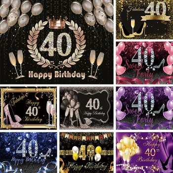 בן 40 יום ההולדת גבר נשים מאושר 40 קישוטים למסיבה רקע צילום שחור וזהב צילום רקע מותאם אישית באנר