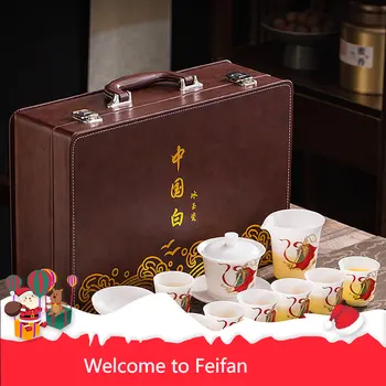 Feisifan-להשלים קונג פו החליפה המודרנית החליפה, פורצלן לבן, סלון, בסגנון סיני, כיסוי קערה, כוס תה, אור יוקרה
