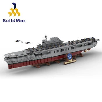 BuildMoc צבאי ספינת מלחמה USS Enterprise CV-6 אבני הבניין להגדיר מלחמת העולם השנייה הקרב סירה לבנים צעצוע לילדים מתנת יום הולדת.