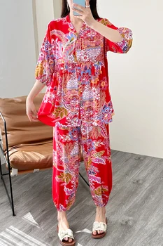קיץ נשים בפיג 'מה של סט פרחוני אלגנטי הלבשת לילה עבור אישה קצוץ פיג' מה Tousers Pijamas Loungwear לנשים
