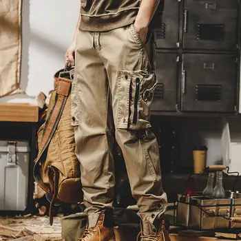 גברים מזדמנים מכנסיים צבאיים רצועת גומי עם חוט קשירה רב כיסים היפ הופ סגנון מכנסיים מכנסיים מתכווץ האזיקים מכנסיים ארוכים