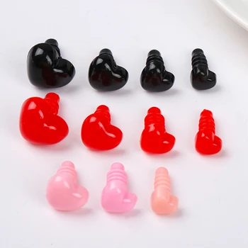 10Pcs לב צורה בטיחות פלסטיק אפים בשביל לסרוג צעצועים Amigurumi ורוד/אדום/שחור האף חיה דוב בובה בובות צעצועי DIY