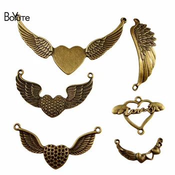 BoYuTe (50 חתיכות/הרבה) עתיק ברונזה מצופה מלאך נוצה הלב כנפיים תליון DIY עבודת יד, תכשיטים, חומרים להכנת ZAKKA