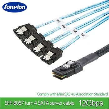 Sas Sata כבל מיני SAS SFF-8087 4 SATA 3.0 כבל מיני SAS 4i SFF8087 36P 4 SATA 7P כבל 12Gbps 0.5/1m הכונן הקשיח נתונים