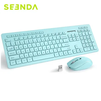 Seenda 2.4 G מקלדת ועכבר אלחוטיים סט חמוד ארגונומי שקט מקלדת עכבר מחשב PC המשרד שולחן העבודה של מחשב נייד