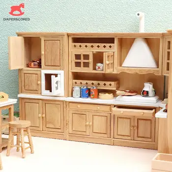 1:12 בית בובות מיניאטורי ריהוט למטבח ארון כיור כיריים ארון ארון בישול שולחן כסא דגם עיצוב צעצוע