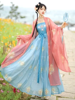 העתיקה קימונו Hanfu שמלות קיץ טאנג רקמה בסגנון סיני מסורתי, ריקוד Cosplay פיות חתיכה אחת חליפת חצאית לתחפושת