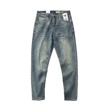 חדש מזדמנים מכנסיים של גברים אמריקאים רטרו לשטוף לעשות הישן למתוח סלים ג ' ינס רגל ישר