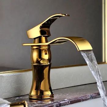 איכות גבוהה פליז זהב סיימתי אמבטיה כיור ברז מפל הזהב אגן מים חמים וקרים מיקסר ברז ברז--MD458