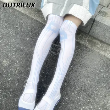 יפנית בסגנון Harajuku הירך גבוהה גרבי נשים לאביב קיץ 2023 הדפסה חדשה גרביים עד הברך אופנה נשים סקסיות לבן גרביים