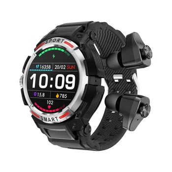2023 GT100 שעון חכם אוזניות Bluetooth שני באחד קורא MP3 קצב הלב, טמפרטורת החמצן בדם עמיד למים Smartwatch עבור גברים