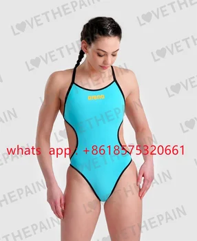 נשים מקשה אחת בגדי ים סקסי גבוהה המותניים שחייה ארוכה רצועת כתף לפתוח בחזרה אימון כושר מירוץ שחייה של בגדי ים