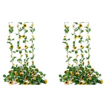 8 יח ' מלאכותי חמניות גרלנד,משי חמניות גפן עם עלים,פרחים מלאכותי מזויף תלייה על קיר עבור DIY זר עיצוב
