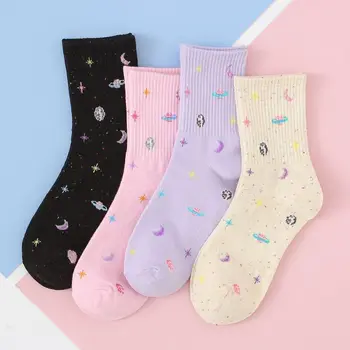 גרביים לנשים Harajuku ירח כוכבים מצחיק גרבי כותנה יפני יצירתי חם חמוד חידוש מזדמן אופנת רחוב ורוד קוריאנית Calcetines