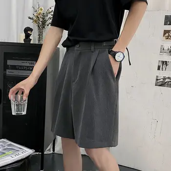 חליפת קיץ מכנסיים גברים של האופנה מוצק צבע עסקים מזדמנים מכנסיים קצרים גברים אופנת רחוב פראי רופף קוריאנית שמלה מכנסיים קצרים Mens S-XL