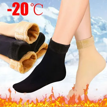3pairs קטיפה נשים חורף חם לעבות גרביים תרמיים רכים מקרית מוצק צבע-גרב צמר קשמיר הביתה מגפי שלג קומה גרב