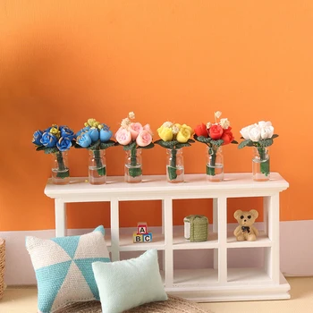 1Pc 1:12 בית בובות מיניאטורי רוז עציץ פרחים בתוך אגרטל דגם גרדן בעיצוב הבית צעצוע בית בובות אביזרים
