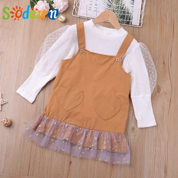 Sodawn אביב סתיו ילדה להגדיר עליון+Suspender חצאית 2Pcs ילדים להאריך ימים יותר בסגנון קוריאני ילד בגדים סטים