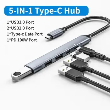 5 1 סוג c-HUB USB 3.0 USB-C 5 נמל רב מפצל מתאם תמיכה משטרת 65W טעינה מהירה על מחשב Macbook נייד טלפון