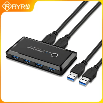 RYRA USB 3.0 Hub מתג 4 יציאות KVM Switcher עם 2 כבלי מדפסת 4 ב-1 תחנות עגינה רכזות USB ציוד היקפי למחשב