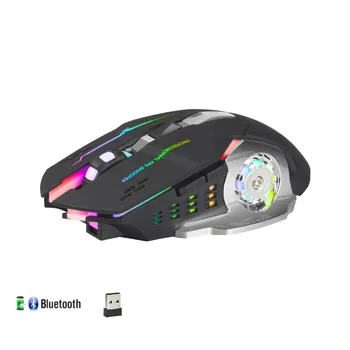 Wireless Gaming Mouse ,Bluetooth נטענת +2.4 G עכברים עם 7 צבע עם תאורה אחורית, 6 כפתורים & שקט לחץ על מחשב נייד, IPad, Mac,Pc