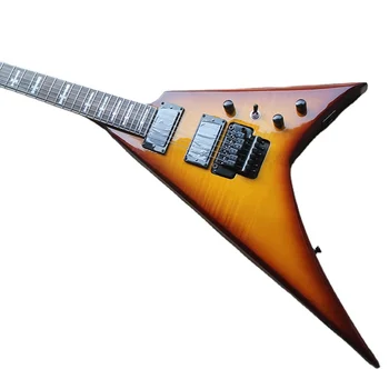 Flyoung Sunburst גיטרה חשמלית 6 מיתרים בגיטרה להבה פורניר מייפל שחור גשר פלויד רוז